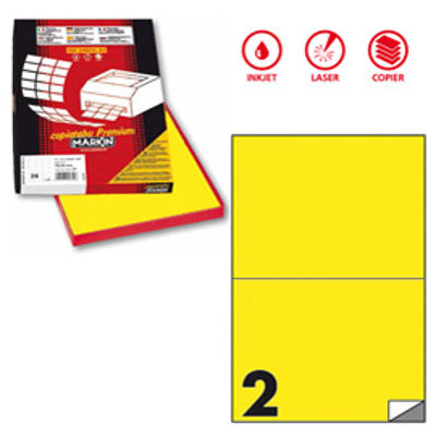 Immagine di Etichetta adesiva C509 - permanente - 210x148,5 mm - 2 etichette per foglio - giallo fluo - Markin - scatola 100 fogli A4 [X210C509F-GI]