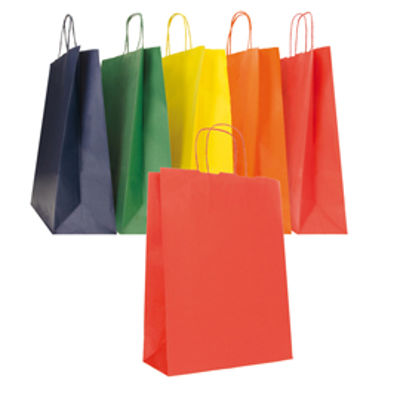 Immagine di Shopper in carta - maniglie cordino - colori assortiti - 22 x 10 x 29 cm - conf. 25 shoppers [079900]