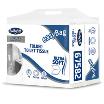 Immagine di Carta igienica interfogliata EasyBag - 15,5 gr - strappo 11x19 cm - Bulkysoft - pacco da 250 strappi [67582]