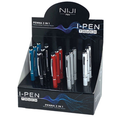 Immagine di Penna a sfera mini I-PEN 2 in1 - puntale touch - colori assortiti - Niji - expo 15 pezzi [60083]