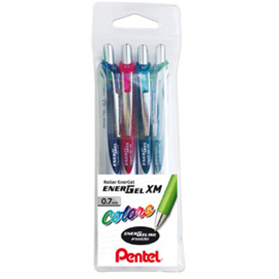 Immagine di Roller scatto Energel XM - punta 0,7 mm - colori assortiti - Pentel - astuccio 4 pezzi [0022144]