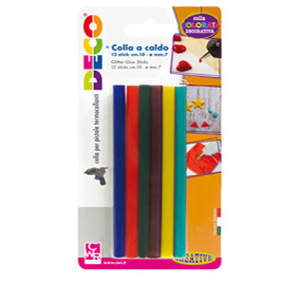 Immagine di Colle stick per pistole mini - colori assortiti - D 7 mm - lunghezza 10 cm - Deco - conf. 12 pezzi [12070]