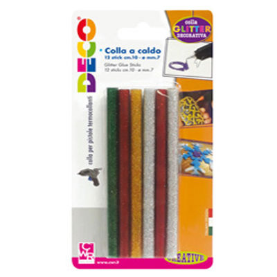 Immagine di Colle stick per pistole mini -  glitter assortiti - D 7mm - lunghezza 10 cm - Deco - conf. 12 pezzi [12071]