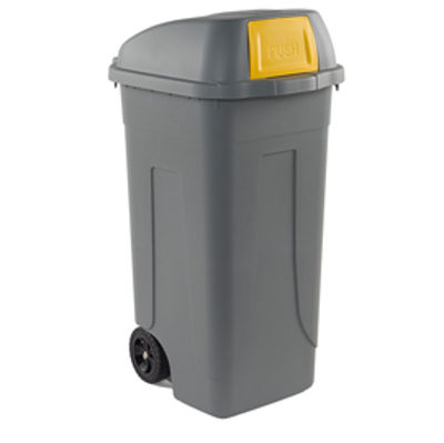 Immagine di Bidone mobile Push - con coperchio - 49x54x95 cm - 100 L - grigio/giallo - Mobil Plastic [100P/GRC-GIA]