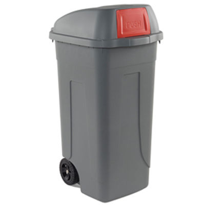 Immagine di Bidone mobile Push - con coperchio - 49x54x95 cm - 100 L - grigio/rosso - Mobil Plastic [100P/GRC-ROB]