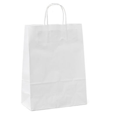 Immagine di Shoppers in carta - maniglie in cordino - 22x10x29 cm - bianco neutro - Mainetti Bags - conf. 25 pezzi [031489]