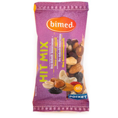 Immagine di Hit mix nocciole, anacardi, mandorle, mirtilli e uvetta - 60 gr - Bimed [3830022222800]