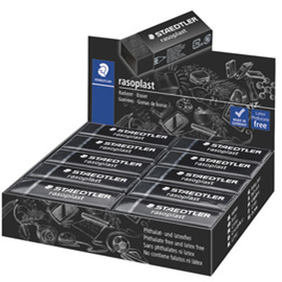 Immagine di Gomma Rasoplast - 63x13x23 mm - nero per matita - Staedtler - box 20 pezzi [526B20-9]