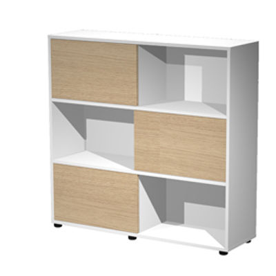 Immagine di Libreria bassa Tetris a 3 ripiani ante scorrevoli - 120x35x116 cm - rovere/bianco - Artexport [17065/C3]