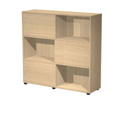 Immagine di Libreria bassa Tetris a 3 ripiani ante scorrevoli - 120x35x116 cm - rovere/rovere - Artexport [17065/CC]