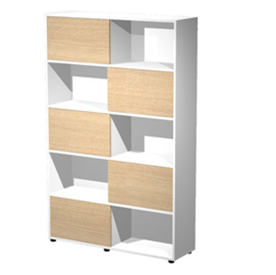 Immagine di Libreria bassa Tetris a 5  ripiani ante scorrevoli - 120x35x191 cm - rovere/bianco - Artexport [17060/C3]