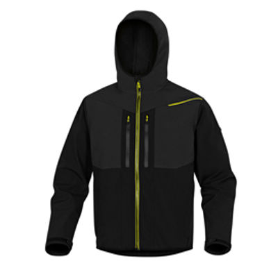 Immagine di Giacca Softshell Horten - tessuto Softshell/poliestere/elastan - con cappuccio - taglia L - nero/giallo - Deltaplus [HORT2NJGT]