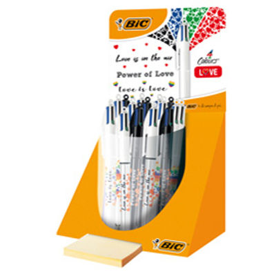 Immagine di Penne a sfera 4 Colors - tema Love - fantasie assortite - Bic - expo 30 pezzi [999455]