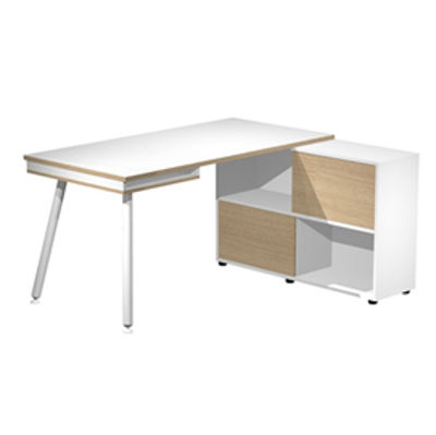 Immagine di Workstation Midi - gambe in metallo - 130 x 120 x H 81,5 cm - bianco / rovere - Artexport [20080-DJ-3C-AM]