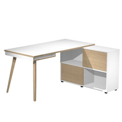 Immagine di Workstation Midi - gambe in legno - 130 x 120 x H 81,5 cm - bianco / rovere - Artexport [20080-DK-3C-AQ]