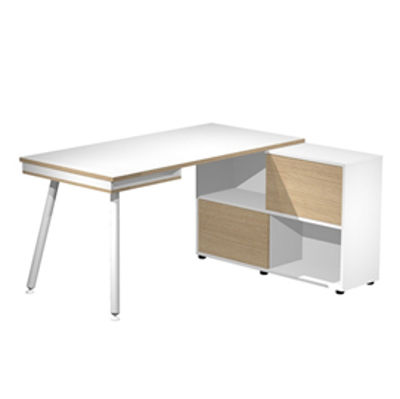 Immagine di Workstation Maxi - gambe in metallo - 160 x 140 x H 81,5 cm - bianco / rovere - Artexport [19130-DJ-3C-AM]