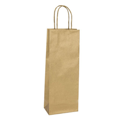 Immagine di Shoppers portabottiglie - carta biokraft - 14 x 9 x 38 cm - oro - Mainetti Bags - conf. 20 pezzi [087035]