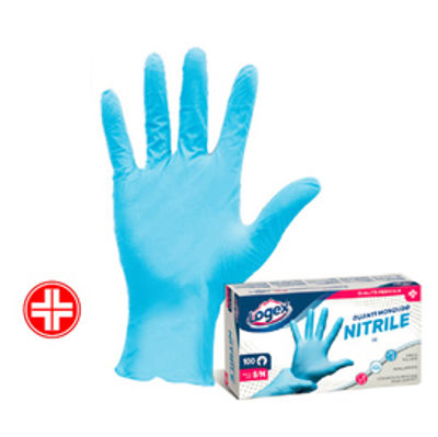 Immagine di Guanti in nitrile non talcato - per uso medicale - taglia XL - azzurro - Logex Professional - scatola 100 pezzi [3476LXXL]