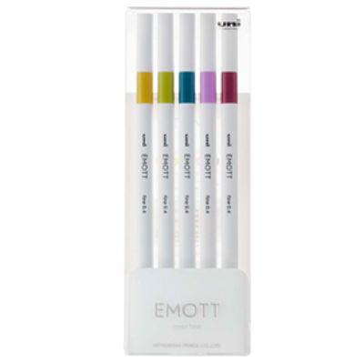 Immagine di Fineliner Emott - tratto 0.4 mm - colori assortiti retrO' - Uni Mitsubishi - conf. 5 pezzi [M PEM-SY 5C 8]