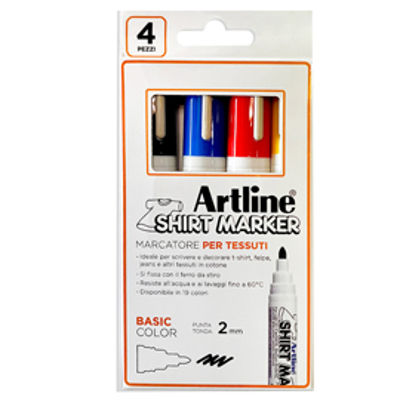 Immagine di Marcatore per tessuto - punta tonda 2.0 mm - colori assortiti - Artline - conf. 4 pezzi [A EKT2/4W]