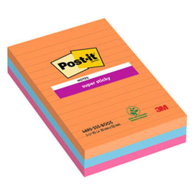 Immagine di Blocco Post it  Super Sticky - 4690-3SS-BOOS - 101 x 152 mm - righe - 90 fogli - colori Boost - Post it  - conf. 3 pezzi [7100234212]