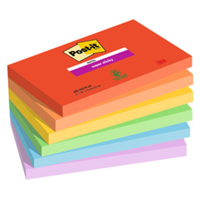 Immagine di Blocco Post it  Super Sticky - 655-6SS-PLAY - 76 x 127 mm - 90 fogli - colori Playful -  Post it  - conf. 6 pezzi [7100258796]