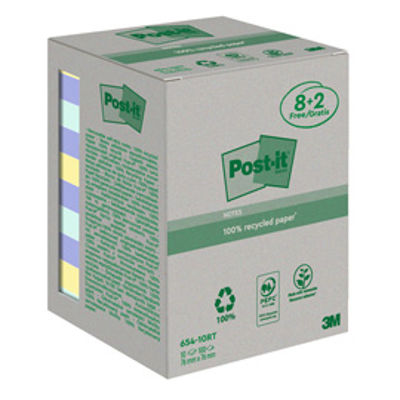 Immagine di Blocco foglietti Post-it  - 76 x 76 mm - carta riciciclata - 100 fogli - colori pastel - Post-it  - conf. 10 pezzi [7100172343]