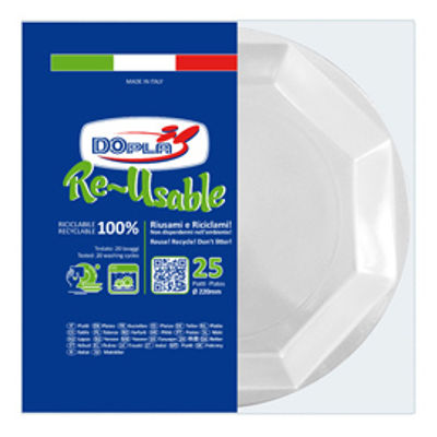 Immagine di Piatto fondo - PS reuse - D 220 mm - bianco - Dopla - conf. 25 pezzi [12505]