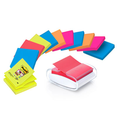 Immagine di Dispenser Pro Post-it  Super Sticky Z Notes - 76 x 76 mm - colori assortiti - 12 ricariche di foglietti incluse [7100039361]