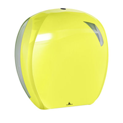 Immagine di Dispenser per carta igienica Mini Jumbo Skin - 296 x 135 x 277 mm - rotolo diametro 24 cm - giallo fluo - Mar Plast [A90710FAB]