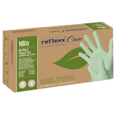 Immagine di Guanti in nitrile bio - tg M - verde pastello - Reflexx - conf. 100 pezzi [NBio/M(8)]