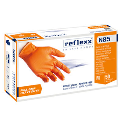 Immagine di Guanti in nitrile N85 - ultra resistenti - tg M - arancione - Reflexx - conf. 50 pezzi [N85/M(8)]