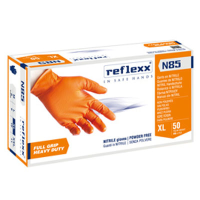 Immagine di Guanti in nitrile N85 - ultra resistenti - tg XL - arancione - Reflexx - conf. 50 pezzi [N85/XL(10)]