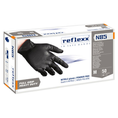 Immagine di Guanti in nitrile N85 - ultra resistenti - tg M - nero - Reflexx - conf. 50 pezzi [N85B/M(8)]