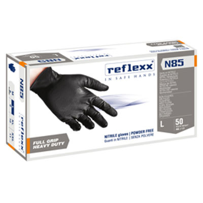 Immagine di Guanti in nitrile N85 - ultra resistenti - tg L - nero - Reflexx - conf. 50 pezzi [N85B/L(9)]