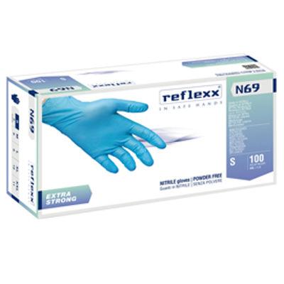 Immagine di Guanti in nitrile extra strong N69 - tg S - azzurro - Reflexx - conf. 100 pezzi [N69/S(7)]