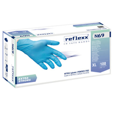 Immagine di Guanti in nitrile extra strong N69 - tg XL - azzurro - Reflexx - conf. 100 pezzi [N69/XL(10)]