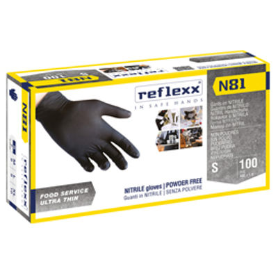 Immagine di Guanti in nitrile N81 - tg S - nero - Reflexx - conf. 100 pezzi [N81/S(7)]