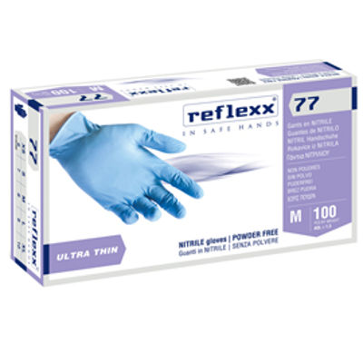 Immagine di Guanti in nitrile R77100 - tg M - azzurro - Reflexx - conf. 100 pezzi [R77100/M(8)]