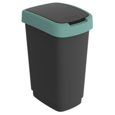 Immagine di Pattumiera con coperchio basculante - 50 L - PPL - nero/verde scuro - Rotho [F600322]