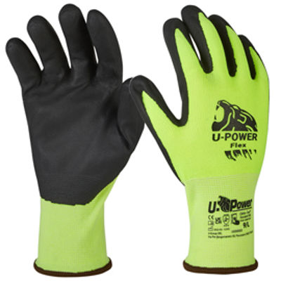 Immagine di Guanti di protezione FLEX - con polsino giallo - taglia 08 - verde fluo/nero - U-Power [UG00005-08]