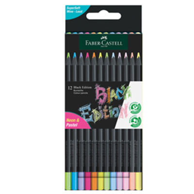 Immagine di Matite triangolari Black Edition - pastel e neon - Faber-Castell - conf.12 pezzi [116410]