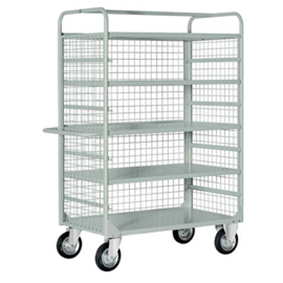 Immagine di Carrello da lavoro - 4 piani estraibili - con sponde rete - 132 x 67 x 177 cm - 450 kg - grigio - Tecnotelai [C064G]