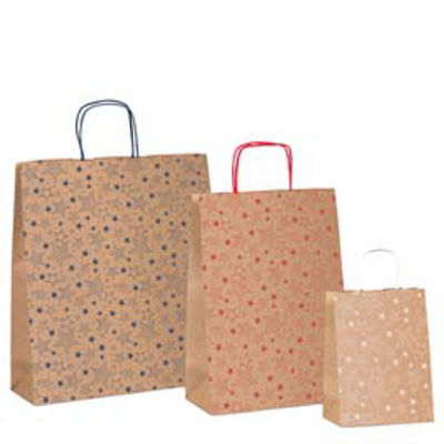 Immagine di Shopper natale - 26 x 12 x 36 cm - carta kraft - fantasia stelline - colori assortiti - Sadoch [SDF26ASSSTE]