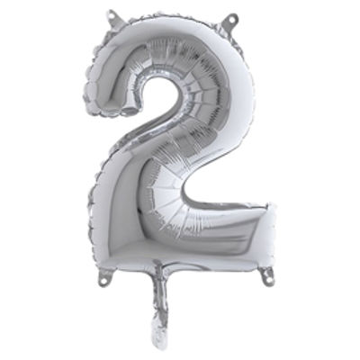 Immagine di Palloncino - numero 2 - H 36 cm - mylar - argento - Big party [42842]