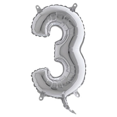 Immagine di Palloncino - numero 3 - H 36 cm - mylar - argento - Big party [42843]