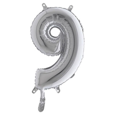 Immagine di Palloncino - numero 9 - H 36 cm - mylar - argento - Big party [42849]