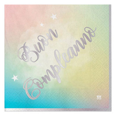 Immagine di Tovagliolo Soft Rainbow - Buon Compleanno - 33 x 33 cm - carta -  Big Party - conf. 20 pezzi [74294]