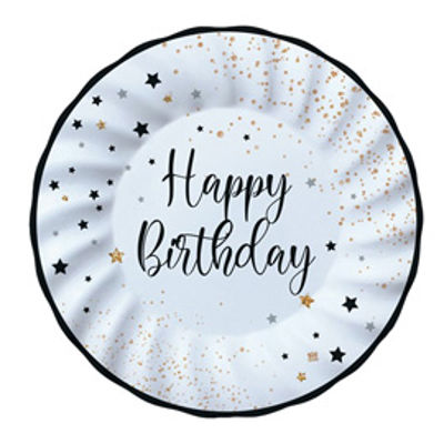 Immagine di Piatto Happy Birthday - diametro 25 cm - carta - Big Party - conf. 8 pezzi [74544]