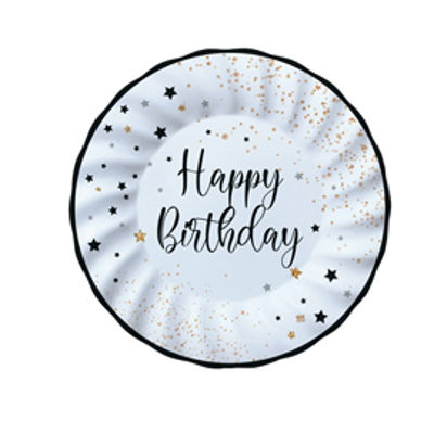 Immagine di Piatto Happy Birthday - diametro 20 cm - carta - Big Party - conf. 8 pezzi [74545]